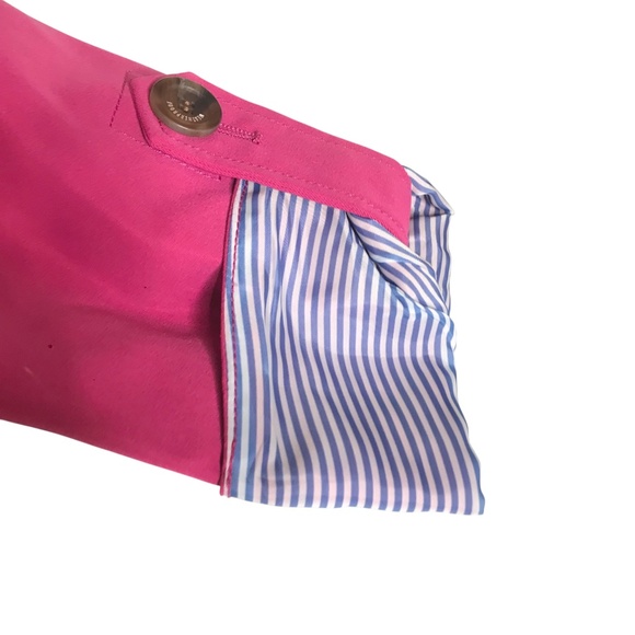 New Bright Pink Double-Breasted Trench Coat w/ Striped Lining – Women’s Small - Picture 5 of 12